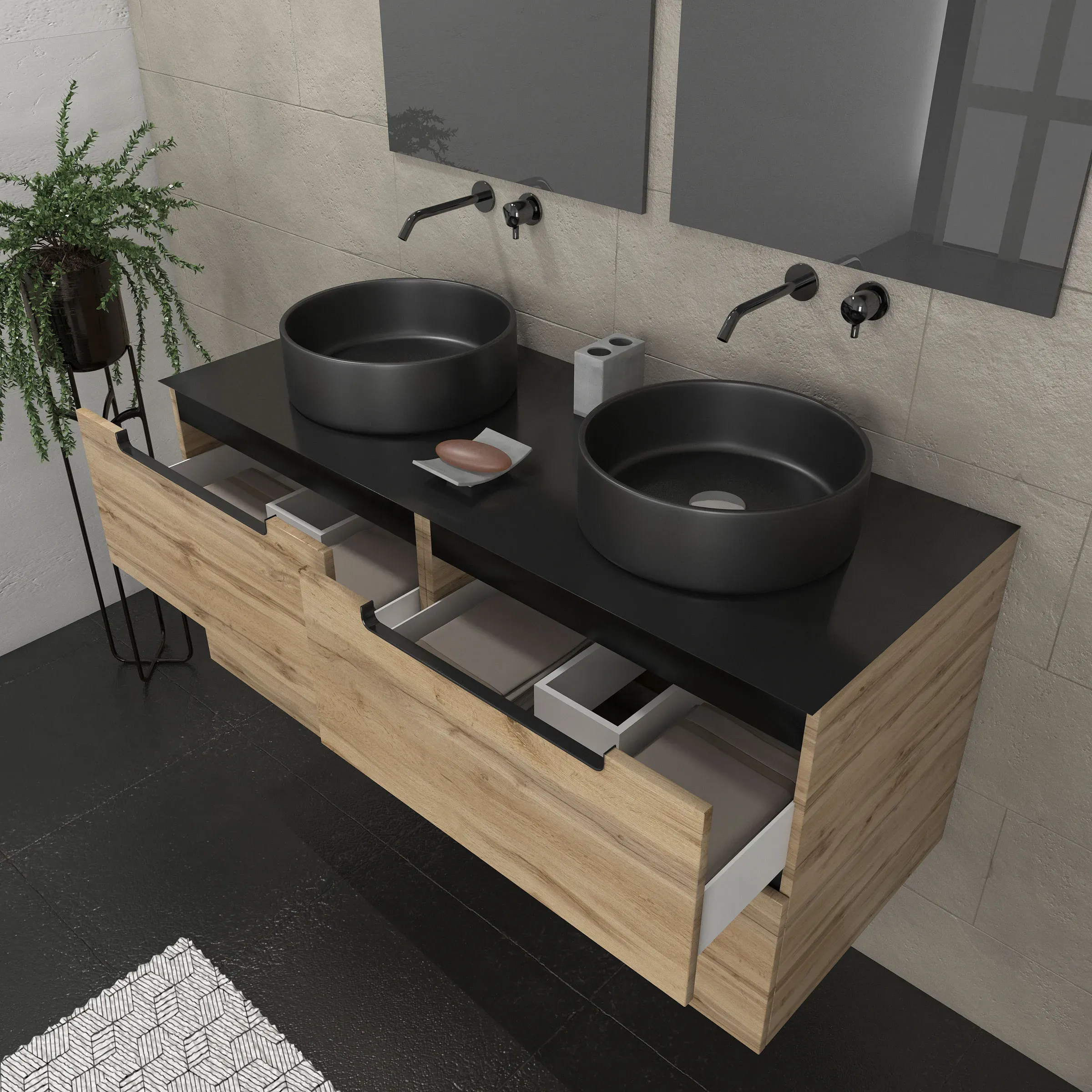 Illustration numéro 3 du produit Meuble de salle de bains effet bois marron - 120 cm