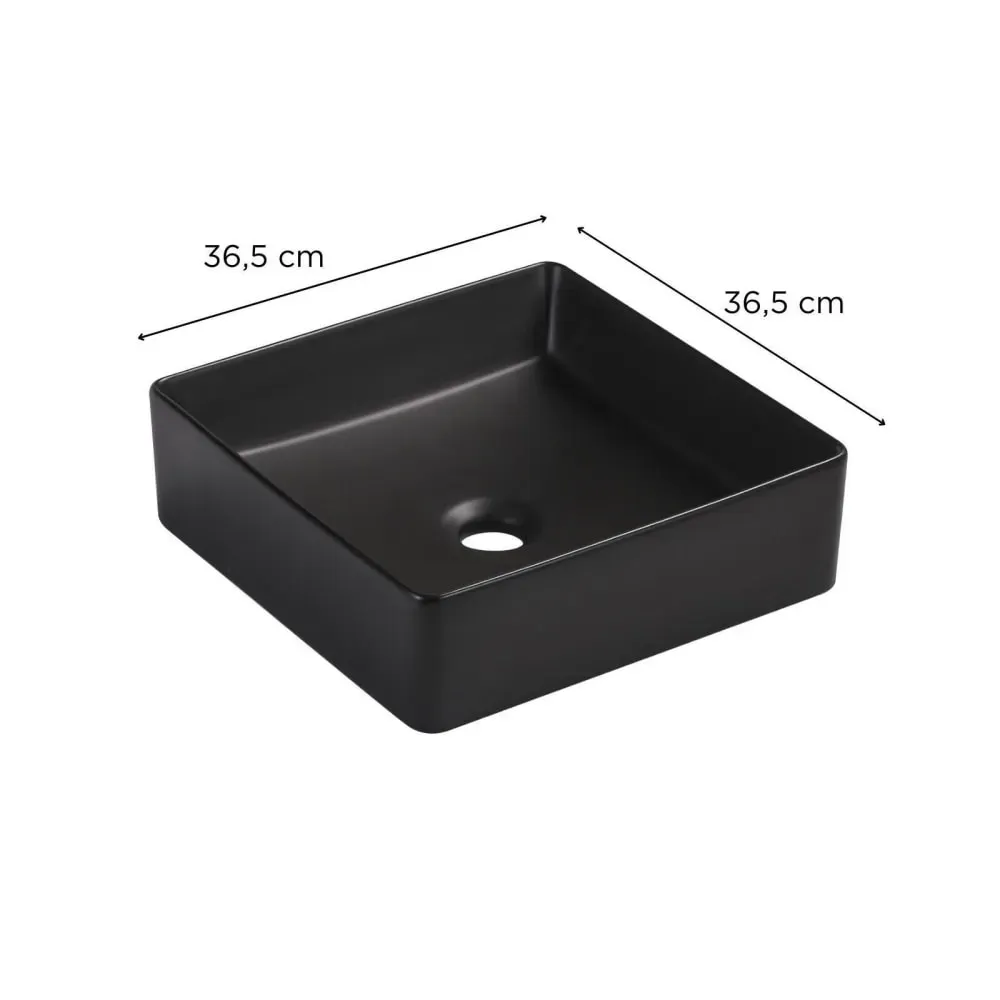 Illustration numéro 3 du produit Vasque à poser carrée en céramique noire 36,5cm