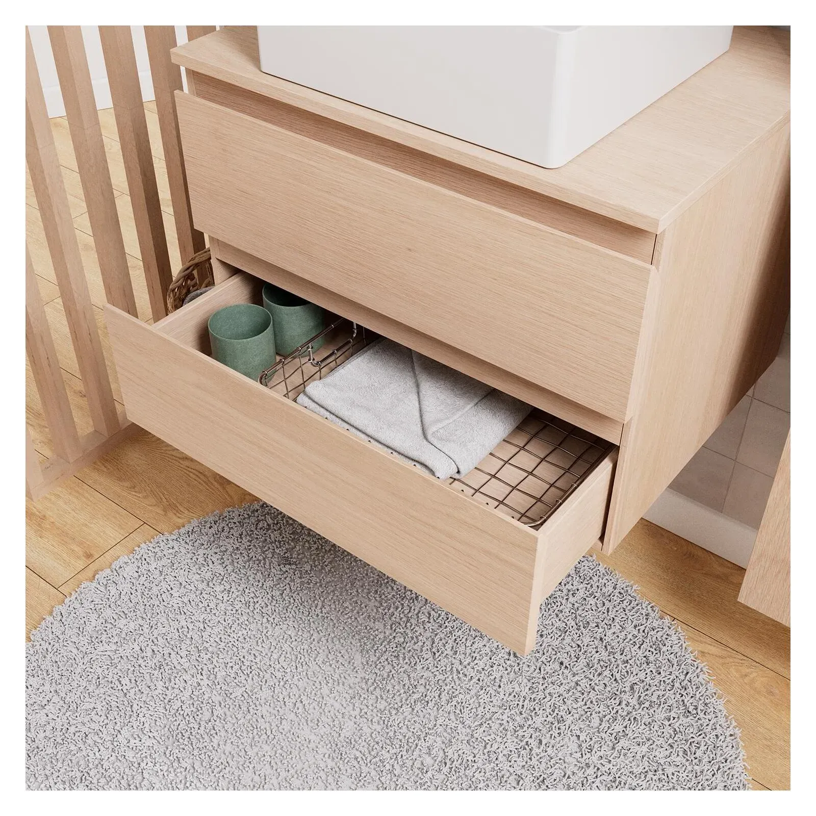 Illustration numéro 3 du produit Ensemble meuble simple vasque 60cm +vasque+robinet+miroir+colonne