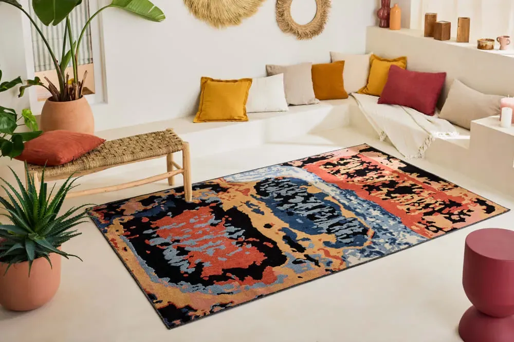 Illustration numéro 3 du produit Tapis intérieur extérieur motif en relief abstrait noir 266x380 cm