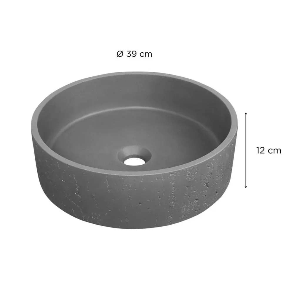 Illustration numéro 3 du produit Vasque à poser ronde en béton travertin gris 39cm