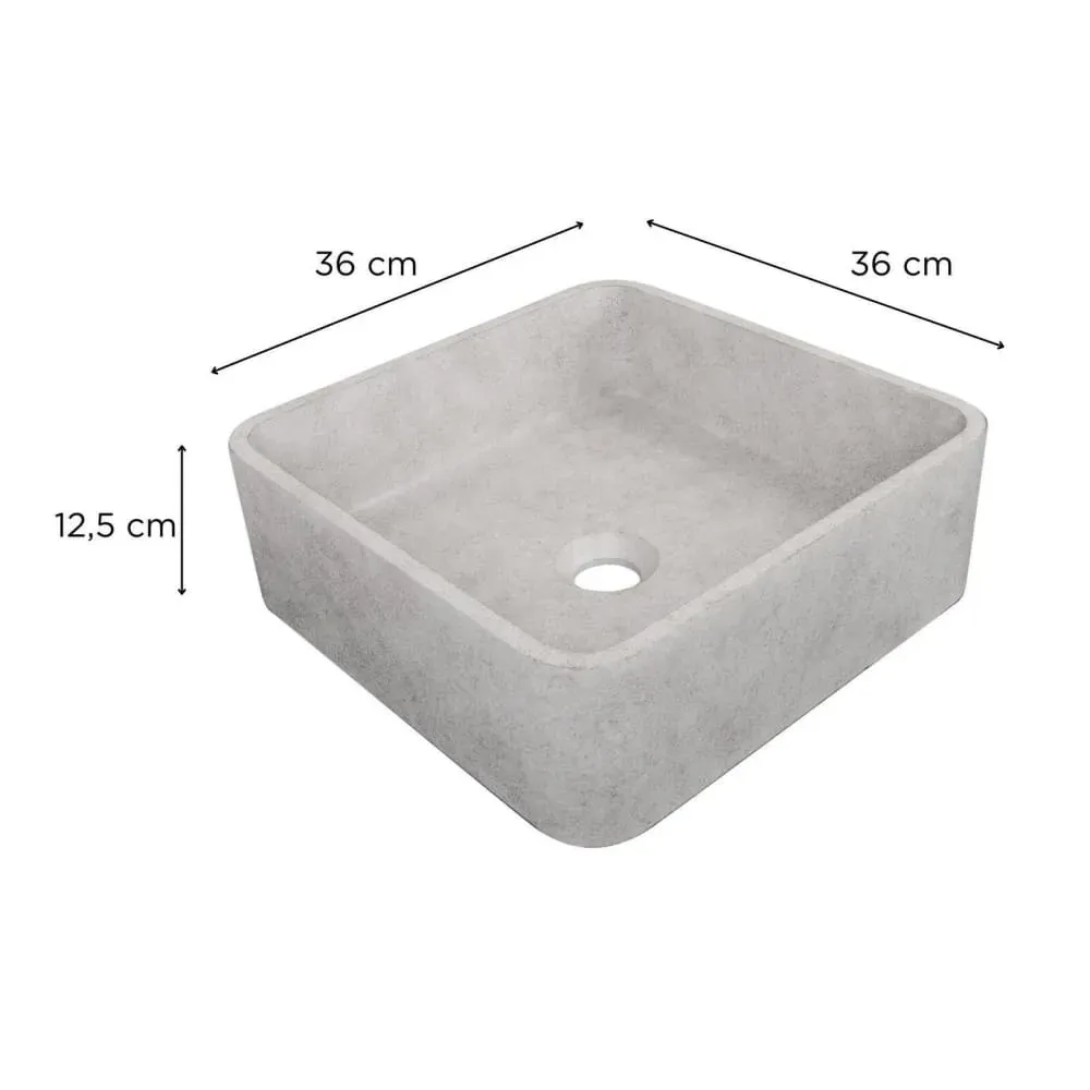 Illustration numéro 3 du produit Vasque à poser carrée en béton brossé 36cm