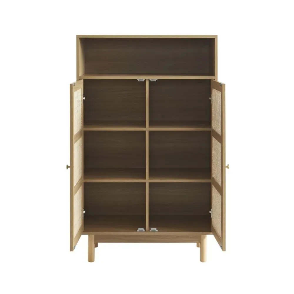 Illustration numéro 3 du produit Buffet haut effet chêne et cannage rotin 2 portes 80 cm