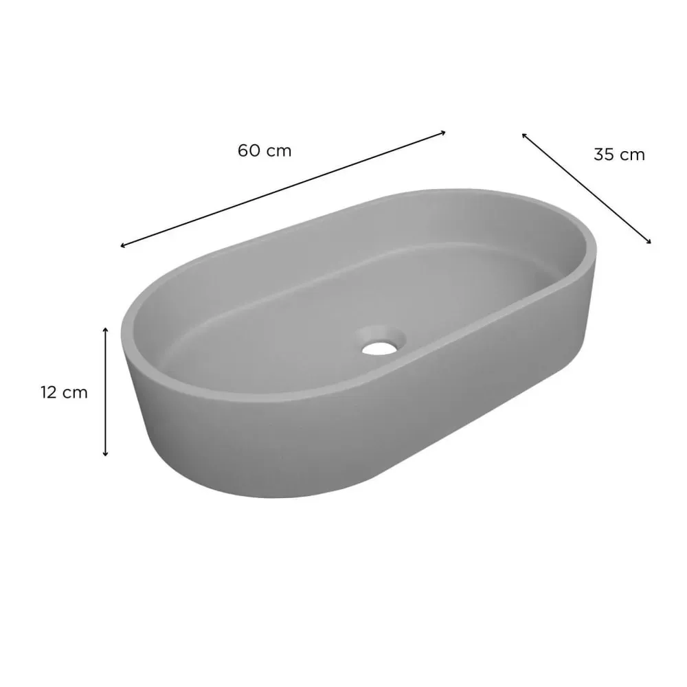 Illustration numéro 3 du produit Vasque à poser ovale en béton gris 60x35cm