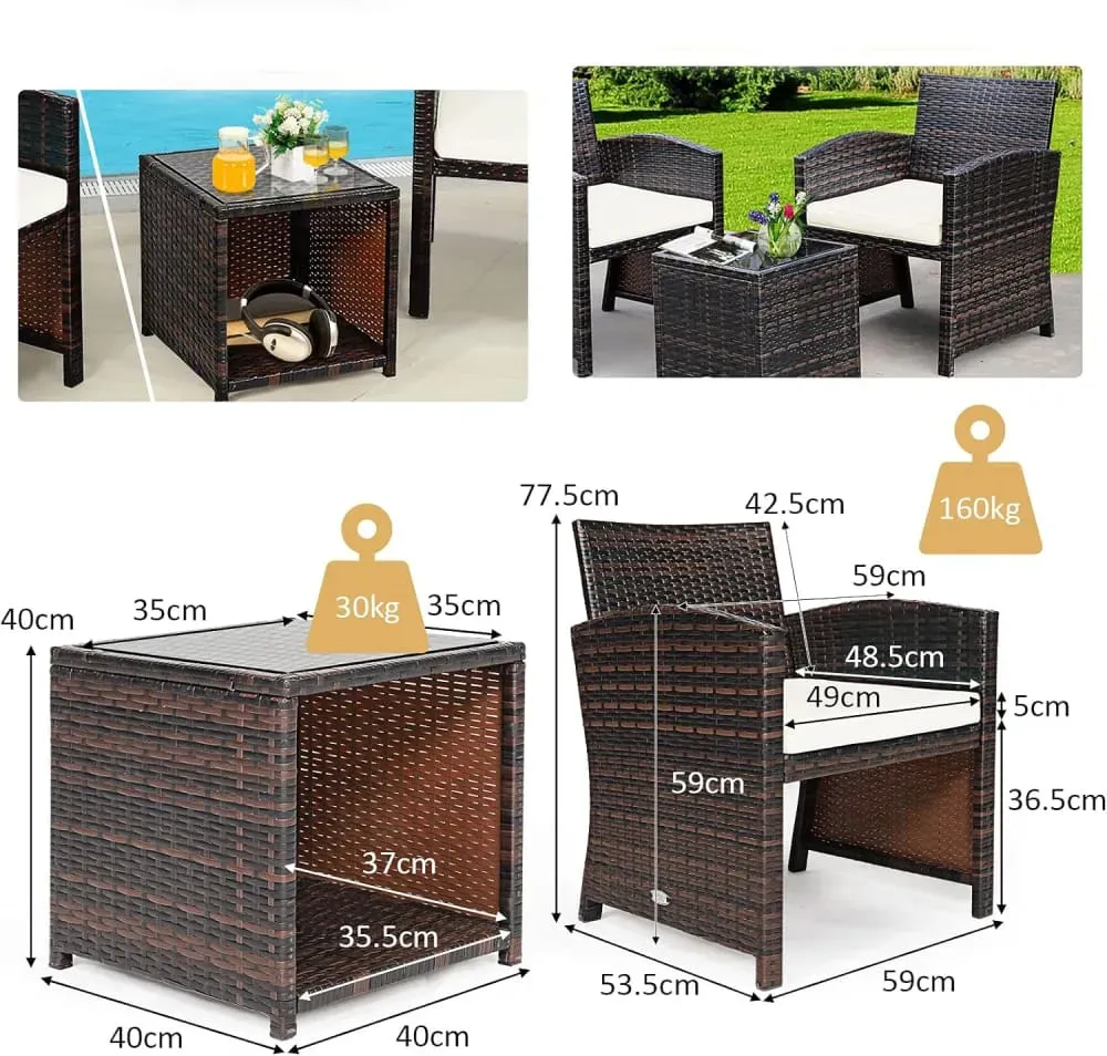 Illustration numéro 3 du produit Salon de jardin 5 pièces 1 table basse plateau en verre blanc