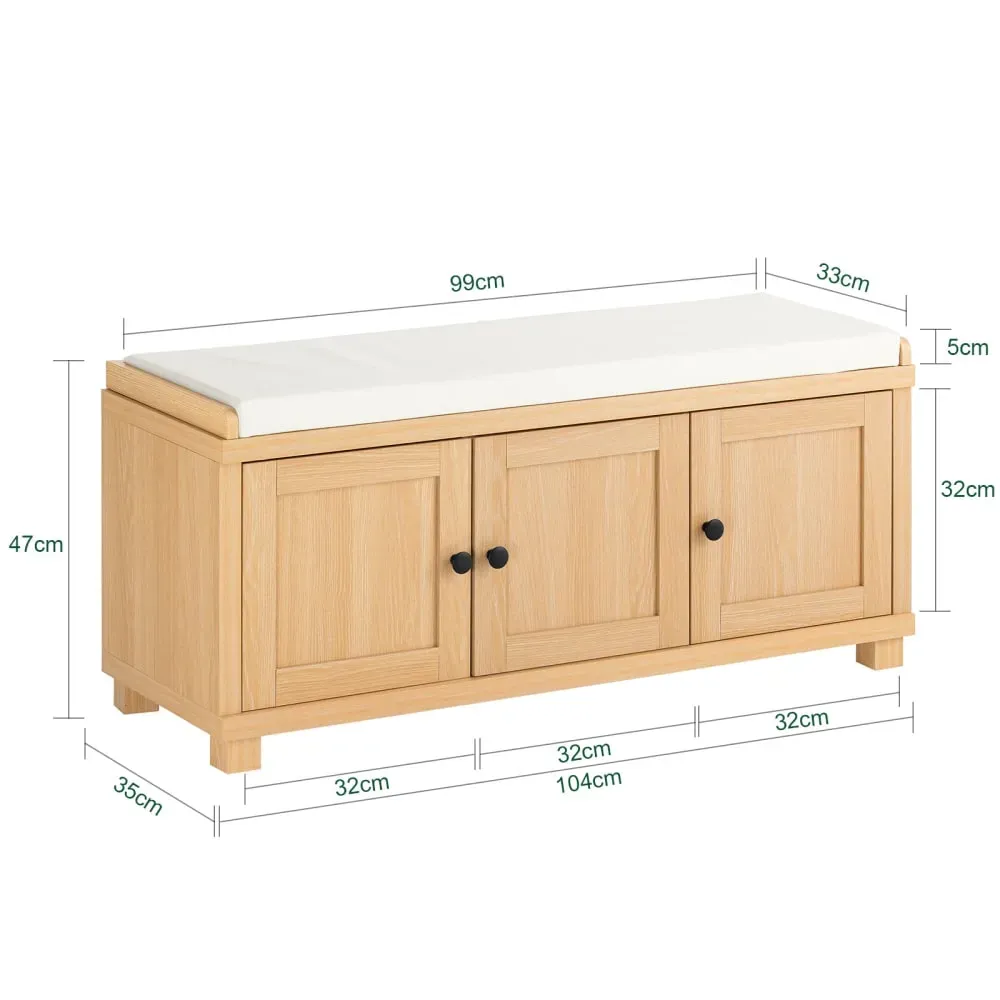 Illustration numéro 3 du produit Banc à chaussures avec 3 portes et 4 compartiments effet bois