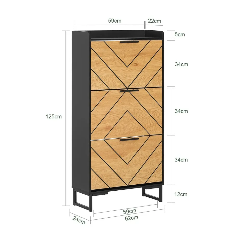 Illustration numéro 3 du produit Armoire à chaussures 3 abattants sur pied effet bois noir