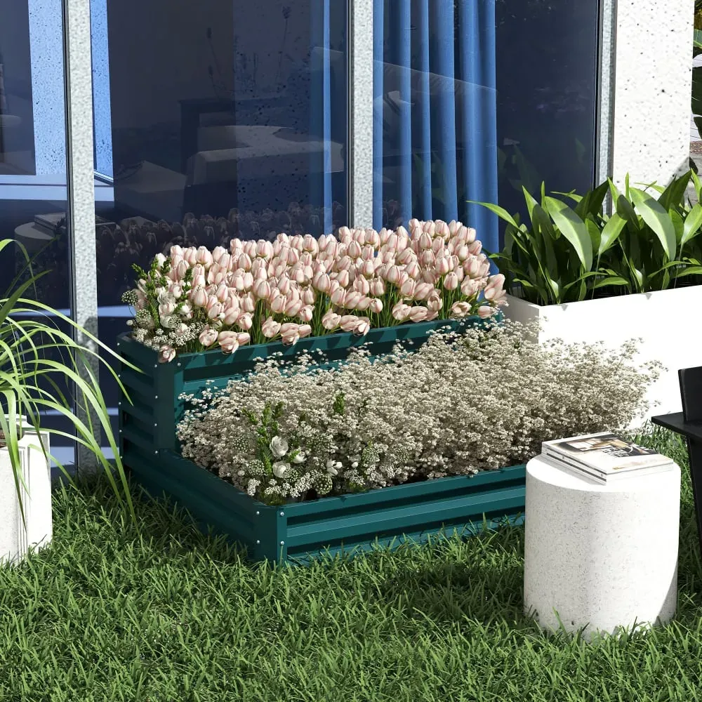 Illustration numéro 3 du produit Jardinière carré potager 2 étages tôle d'acier ondulée gris foncé