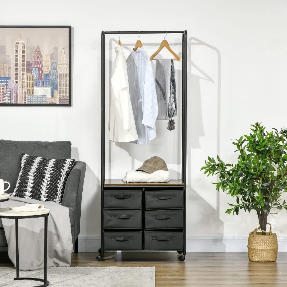 Illustration numéro 3 du produit Meuble dressing penderie industriel 6 tiroirs tissu noir marron