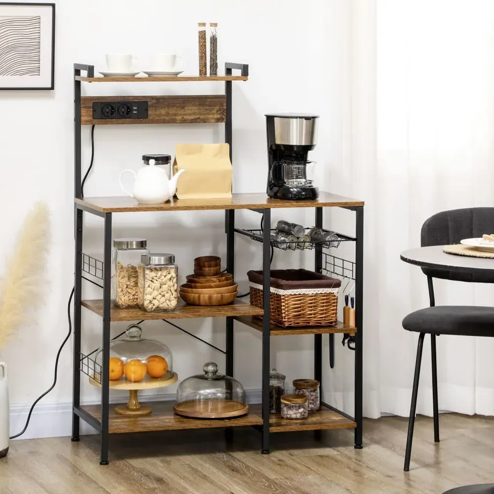 Illustration numéro 3 du produit Étagère cuisine avec chargeur usb métal marron rustique