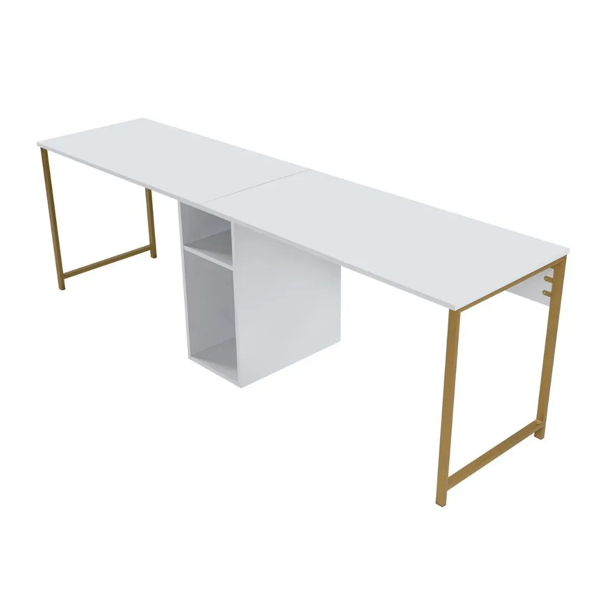 Illustration numéro 3 du produit Bureau double L240 cm - Blanc et or