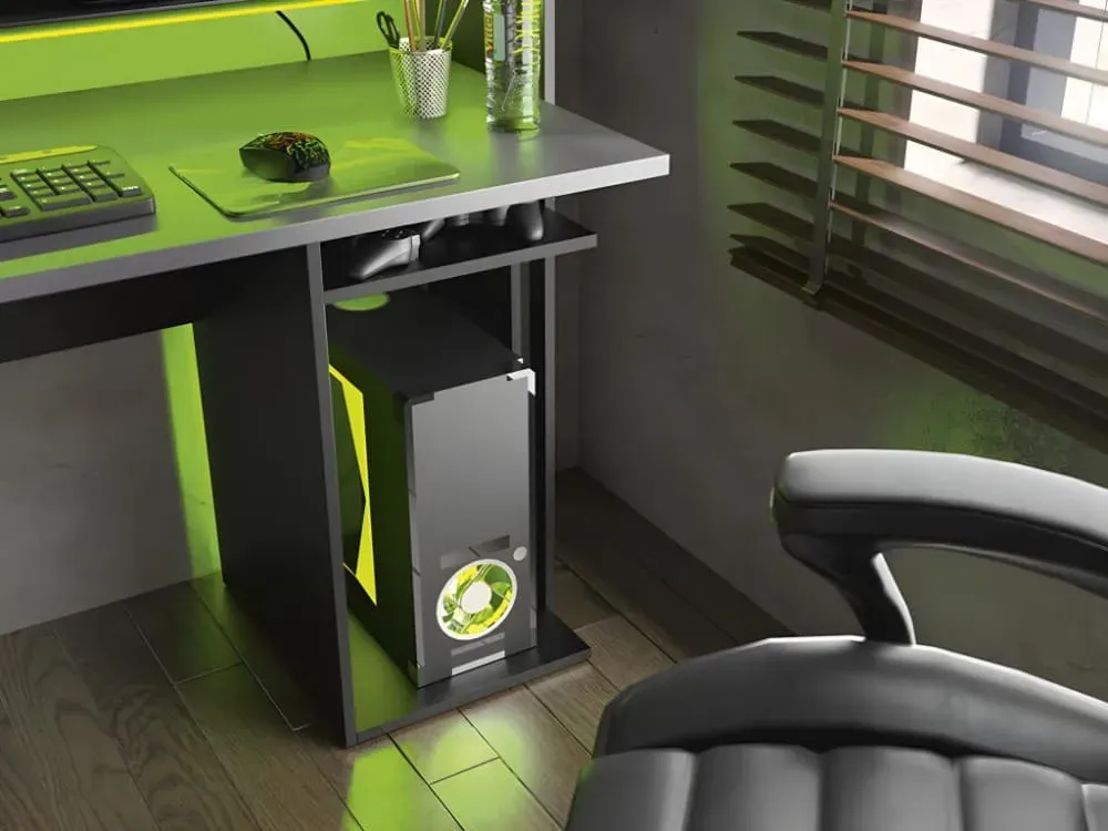 Illustration numéro 3 du produit Bureau gamer industriel noir avec led et support casque