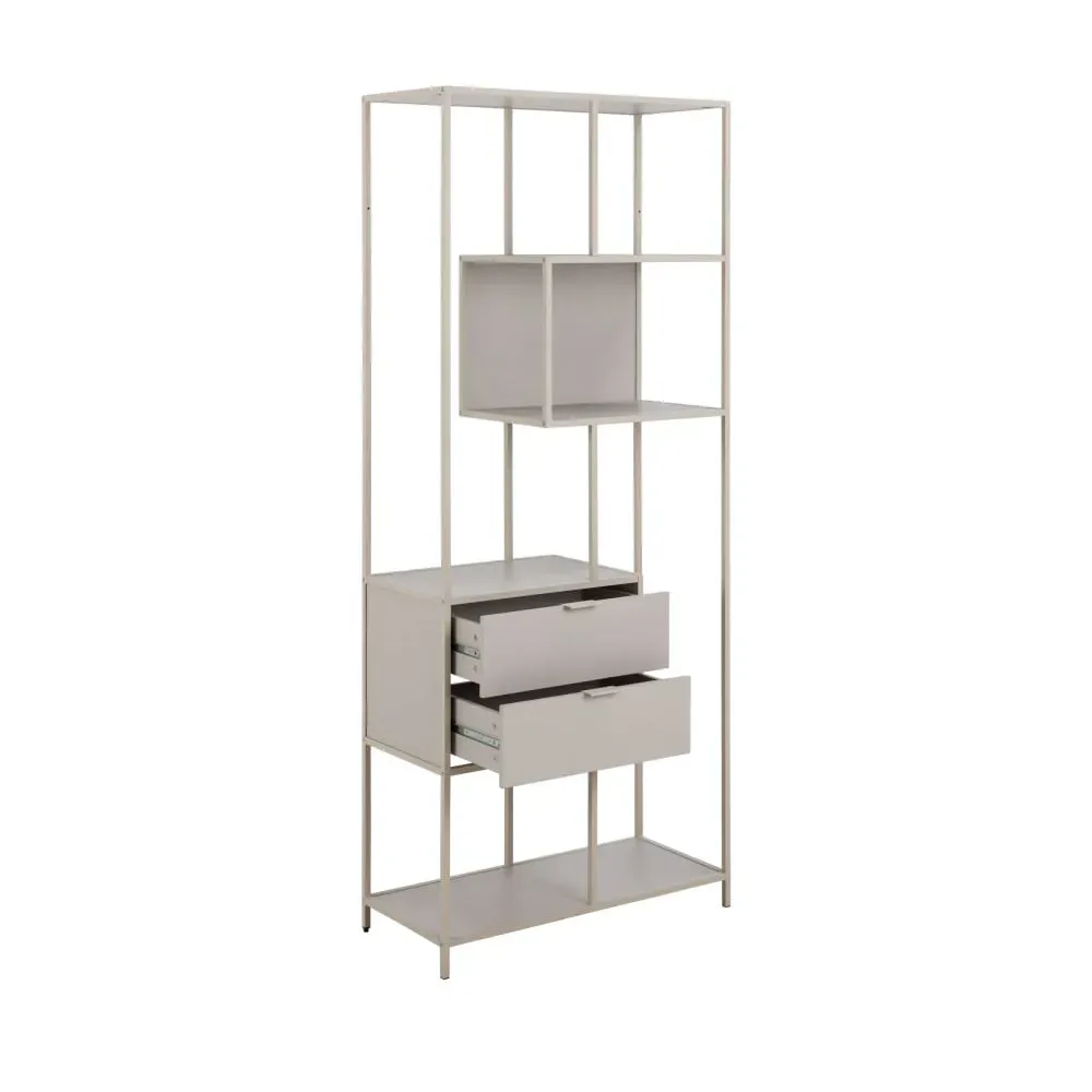 Illustration numéro 3 du produit Étagère 2 tiroirs en métal H185cm - Beige