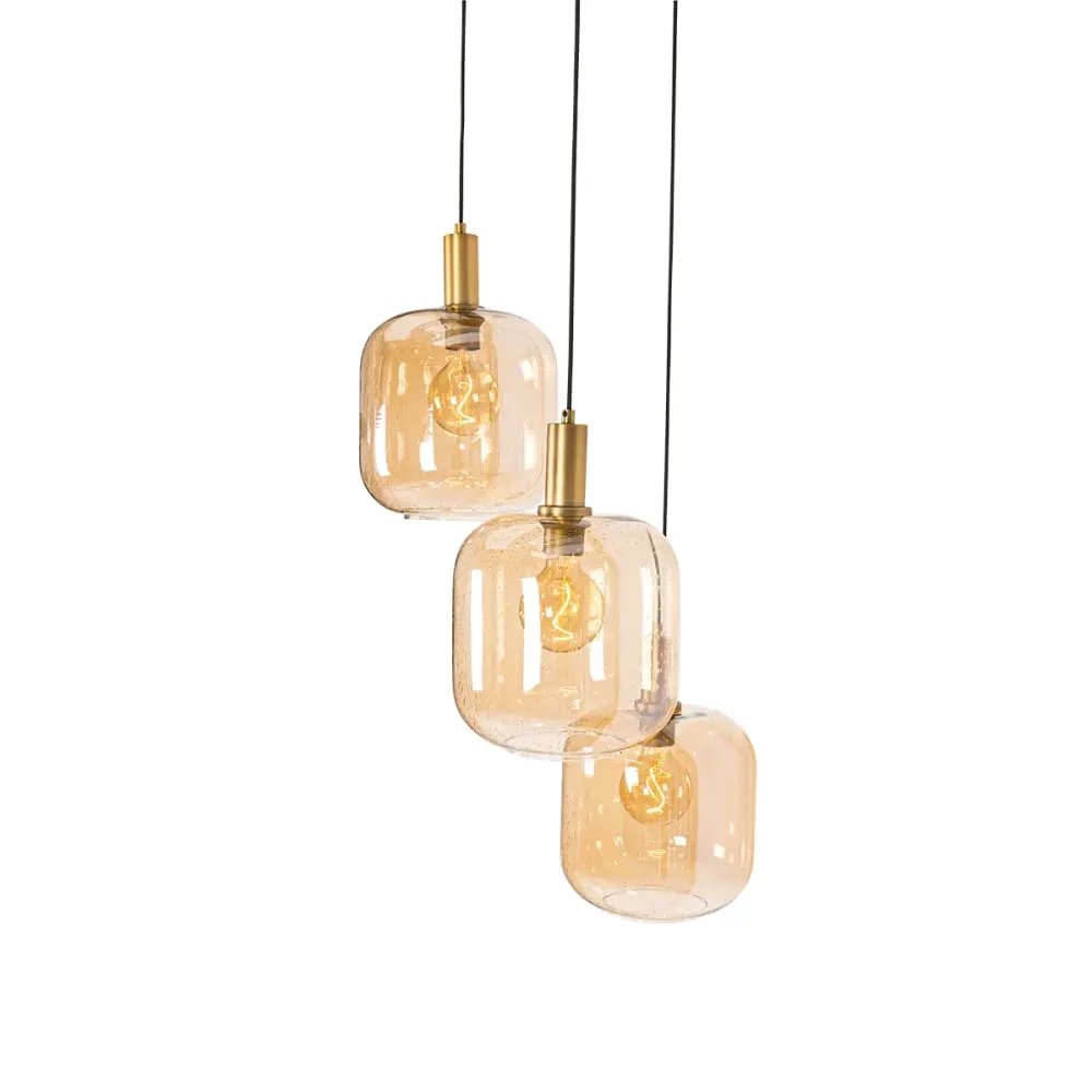 Illustration numéro 3 du produit Suspension design noire laiton verre ambré 3 lumières