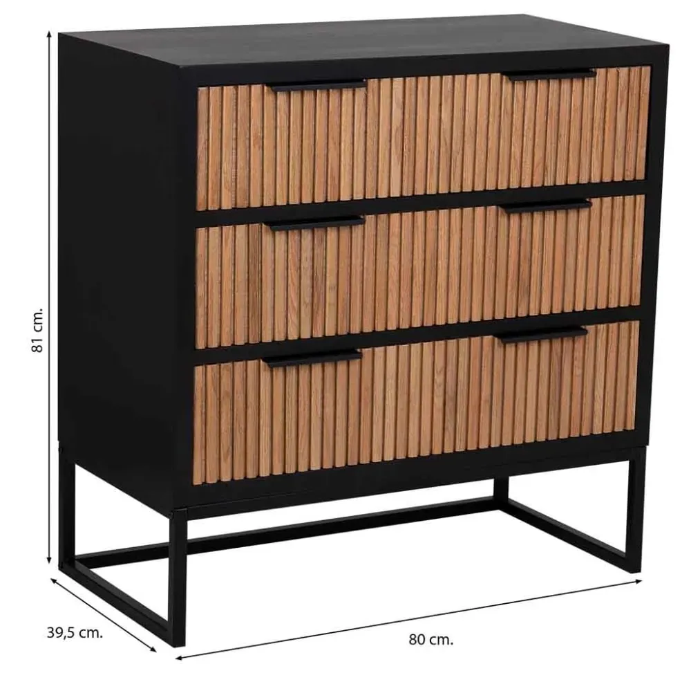 Illustration numéro 3 du produit Commode 3 tiroirs bois et métal 80x39,5x81h cm