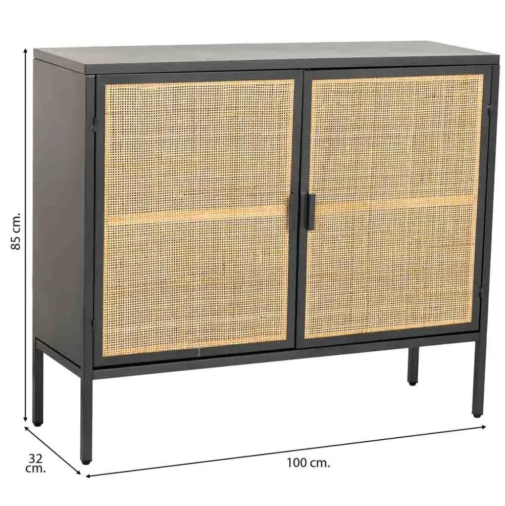 Illustration numéro 3 du produit Buffet en métal et bois 2 portes, noir 100x32x85h cm