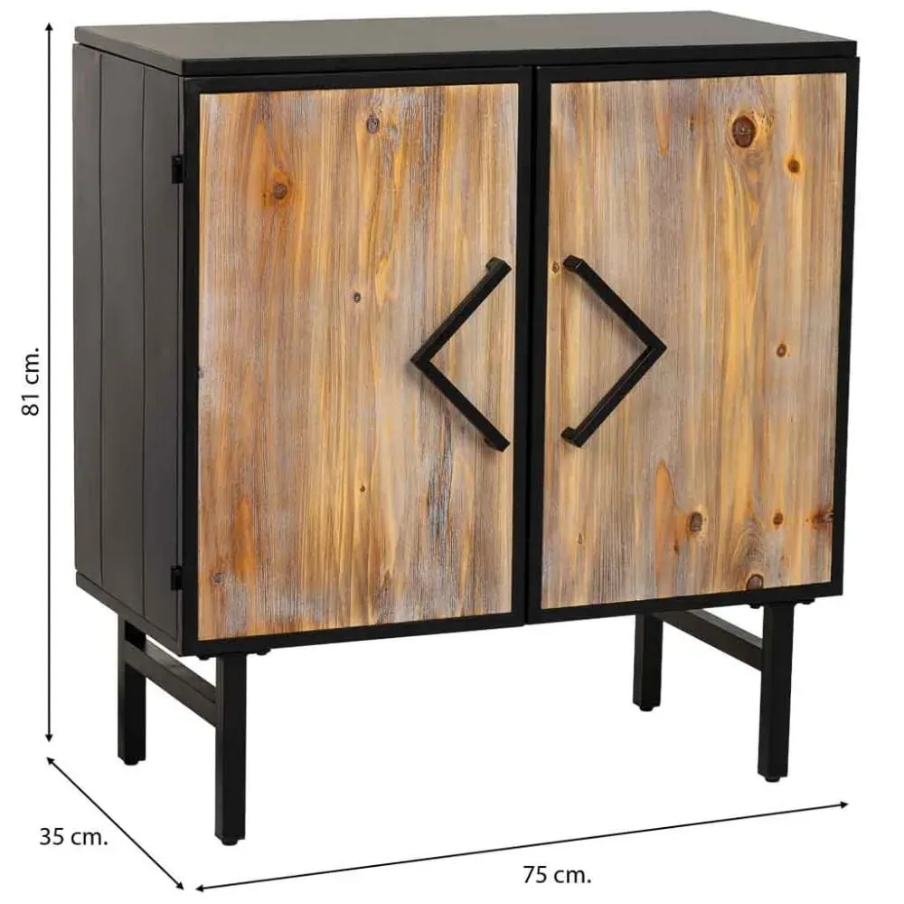 Illustration numéro 3 du produit Buffet en métal et bois 2 portes, noir 75x35x81h cm