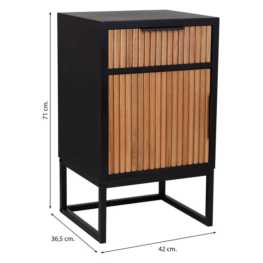 Illustration numéro 3 du produit Table de nuit en bois et métal avec 1 tiroir et 1 porte 42x36,5x71h cm