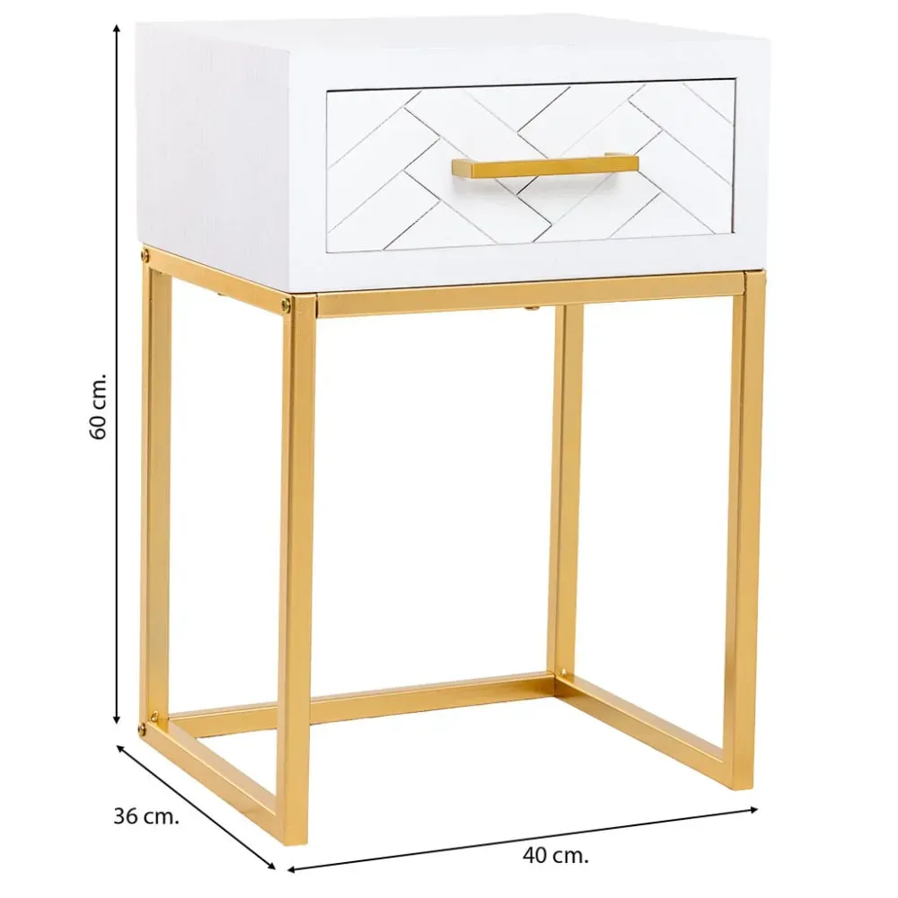 Illustration numéro 3 du produit Table de nuit 1 tiroir en bois et métal 40x36x60h cm