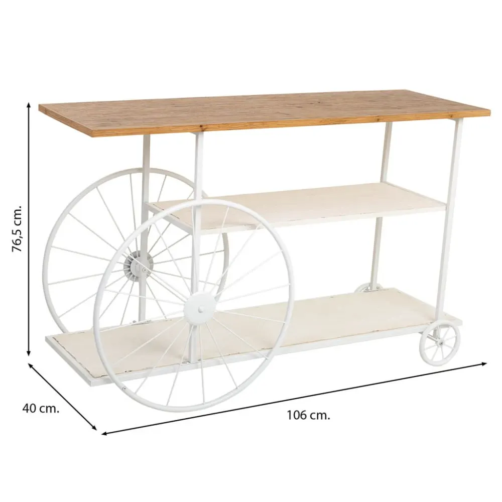 Illustration numéro 3 du produit Console en bois et métal laqué blanc avec 2 étagères 120x42x78h cm