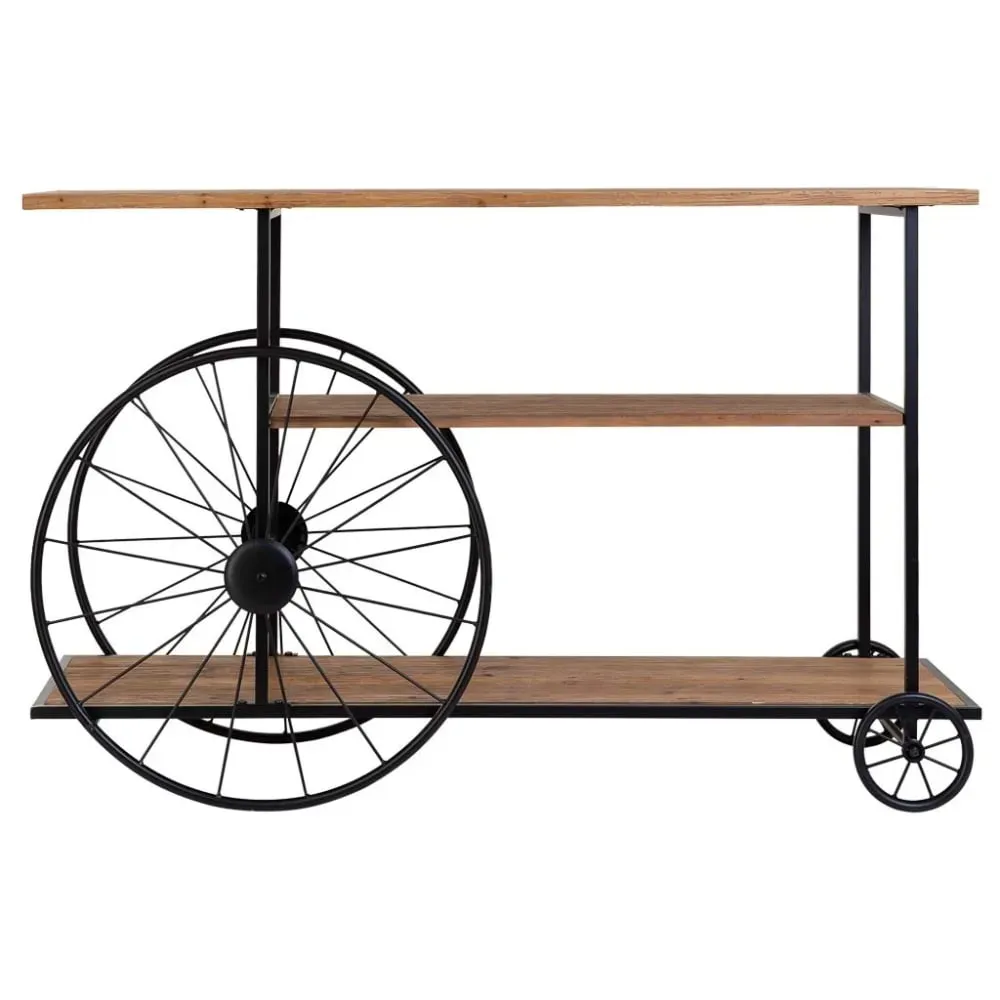 Illustration numéro 3 du produit Console en bois et métal laqué noir avec 2 étagères 120x42x78h cm