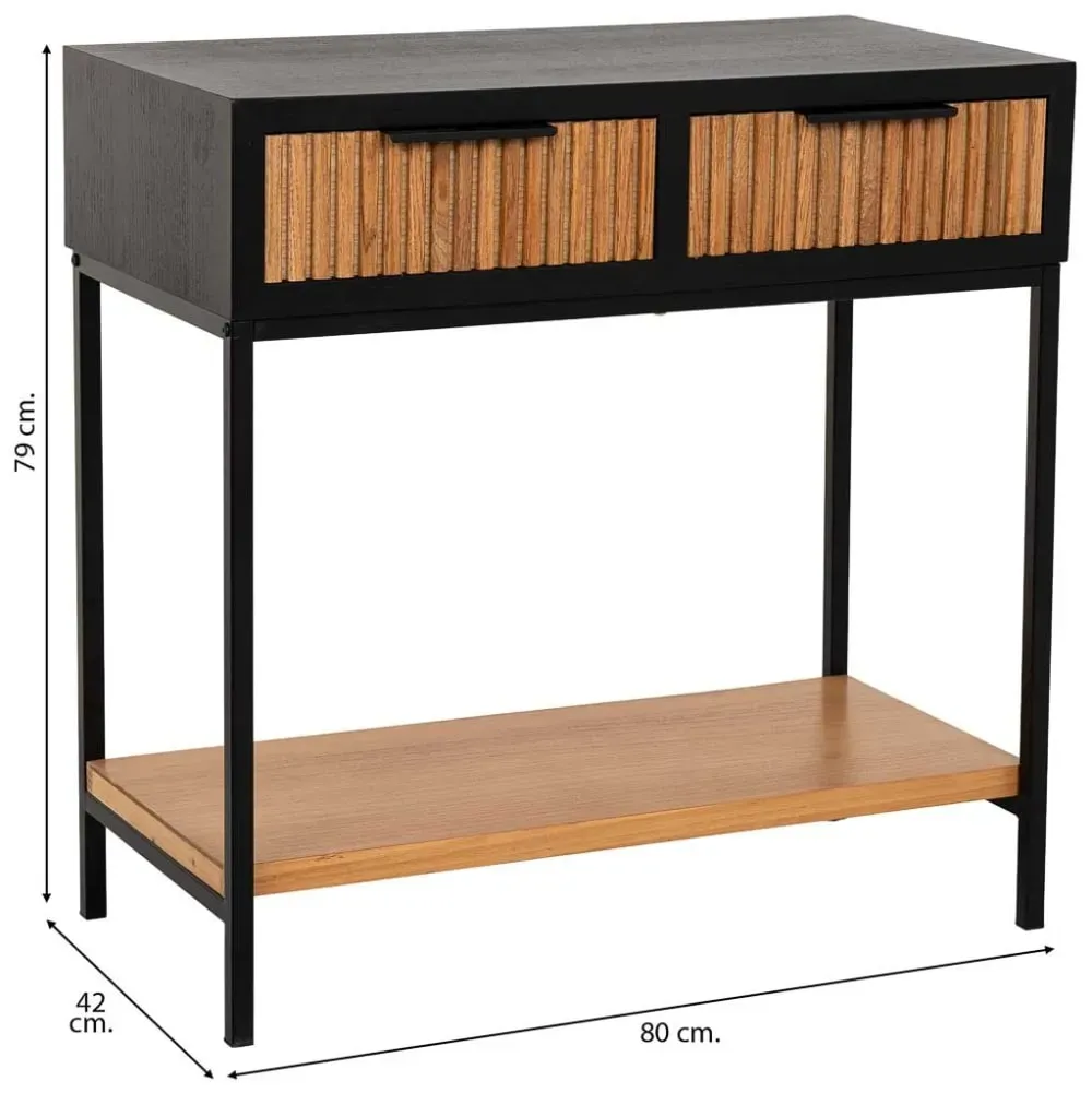 Illustration numéro 3 du produit Meuble d'entrée avec 2 tiroirs, bois et métal, 80x42x79h cm