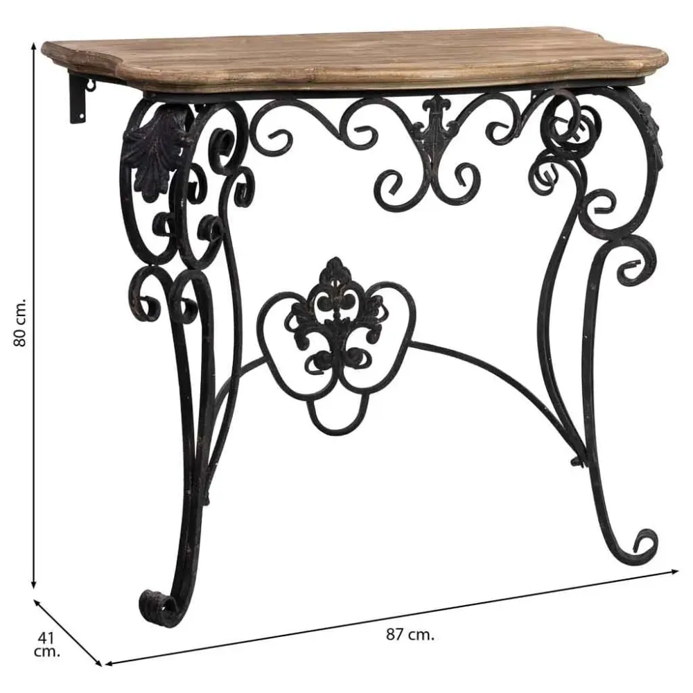 Illustration numéro 3 du produit Console en bois et métal finition vieillie 87x41X80h cm