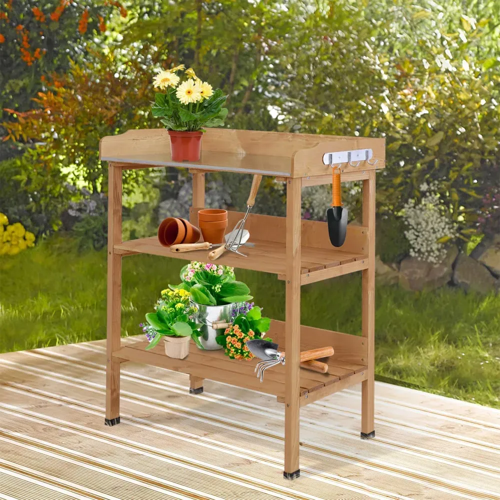 Illustration numéro 3 du produit Table de rempotage 2 étagères acier galvanisé bois sapin pré-huilé