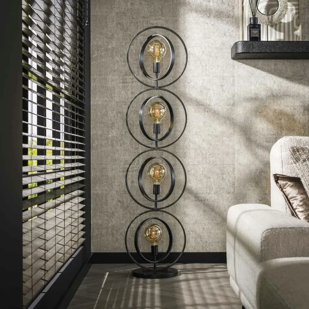 Illustration numéro 3 du produit Lampadaire style industriel anneaux en métal 4 lampes H163 cm