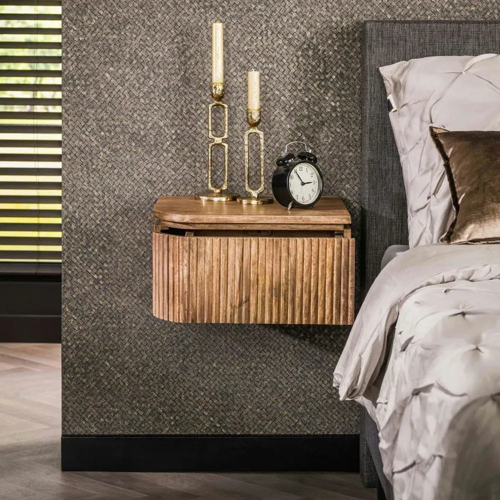 Illustration numéro 3 du produit Lot de 2 tables de nuit murales avec tiroir baguettes en bois