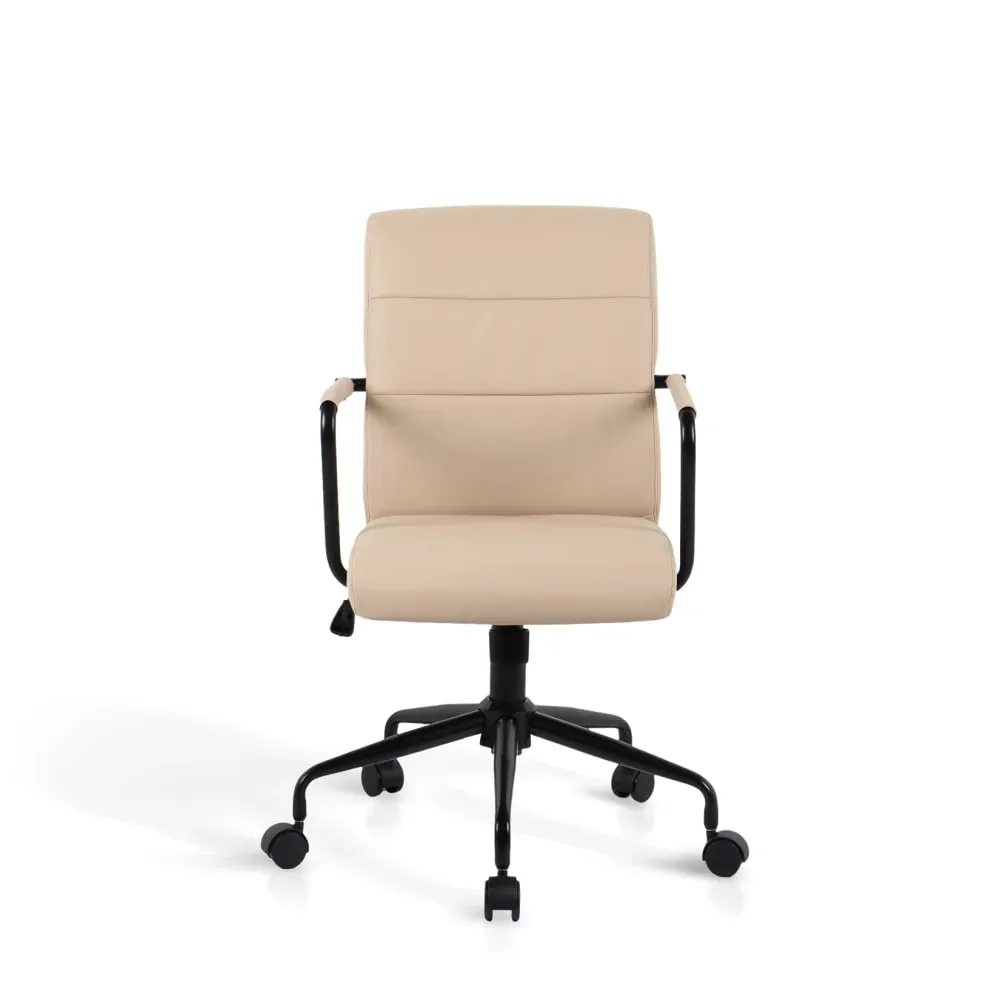 Illustration numéro 3 du produit Chaise de bureau réglable en hauteur simili cuir beige 99x64x70 cm