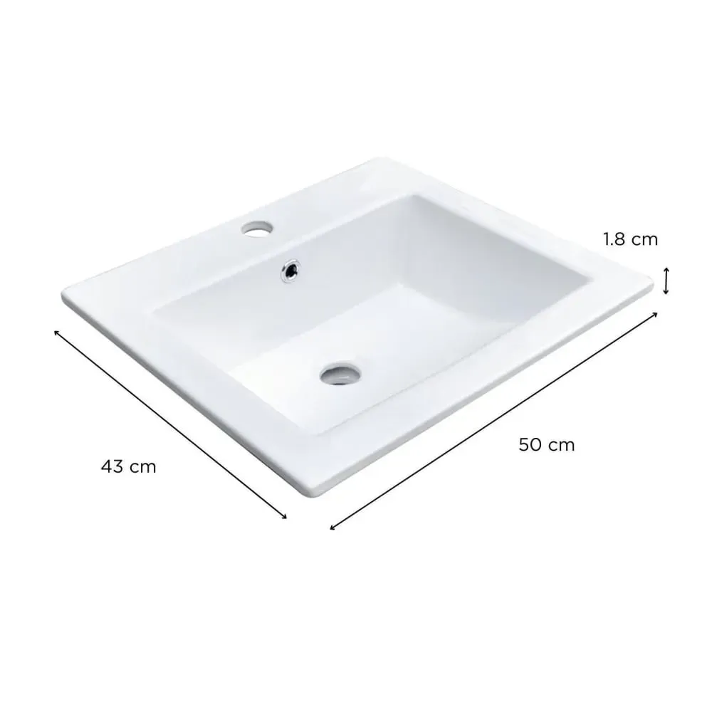 Illustration numéro 3 du produit Vasque à encastrer rectangulaire  50x43cm + robinet + bonde