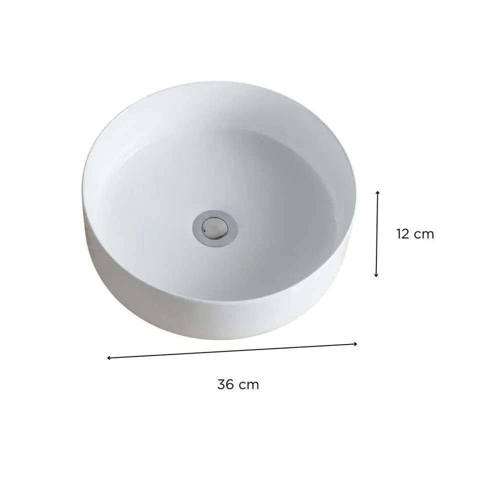 Illustration numéro 3 du produit Vasque à poser ronde 36x36cm  + robinet + bonde