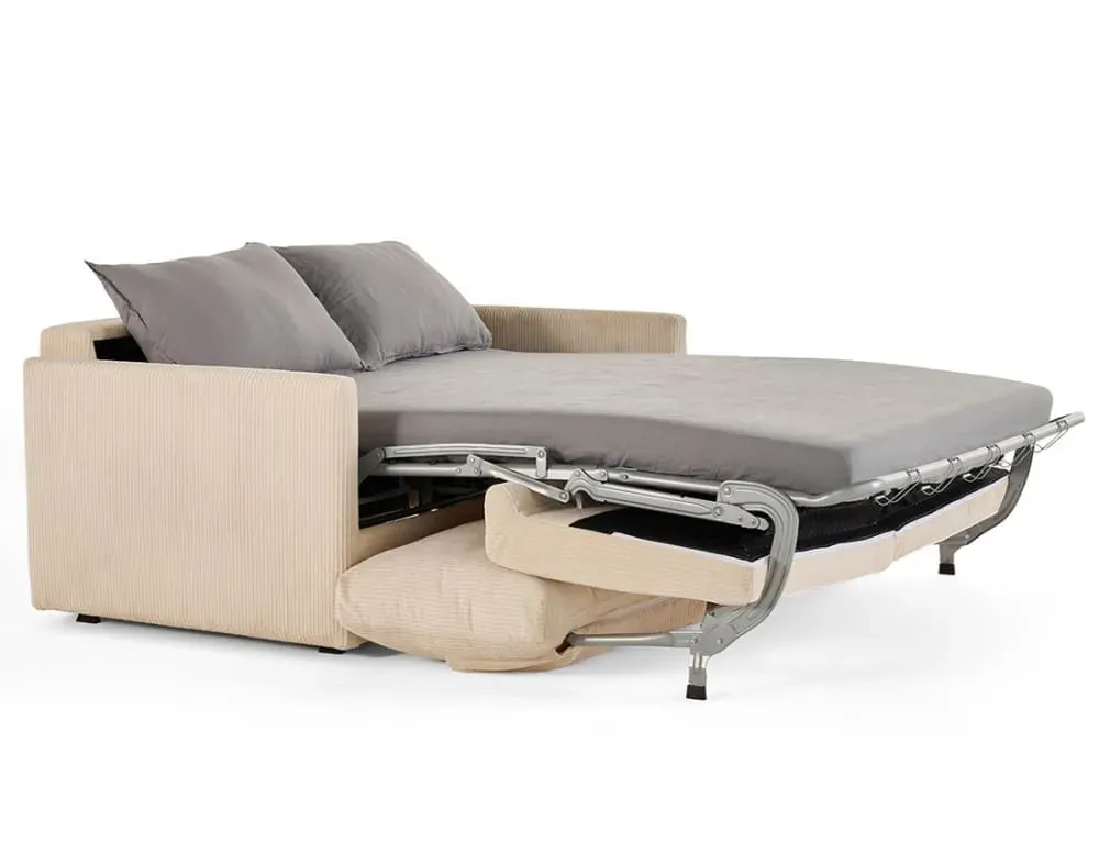 Illustration numéro 3 du produit Canapé droit convertible 3 places en velours côtelé beige