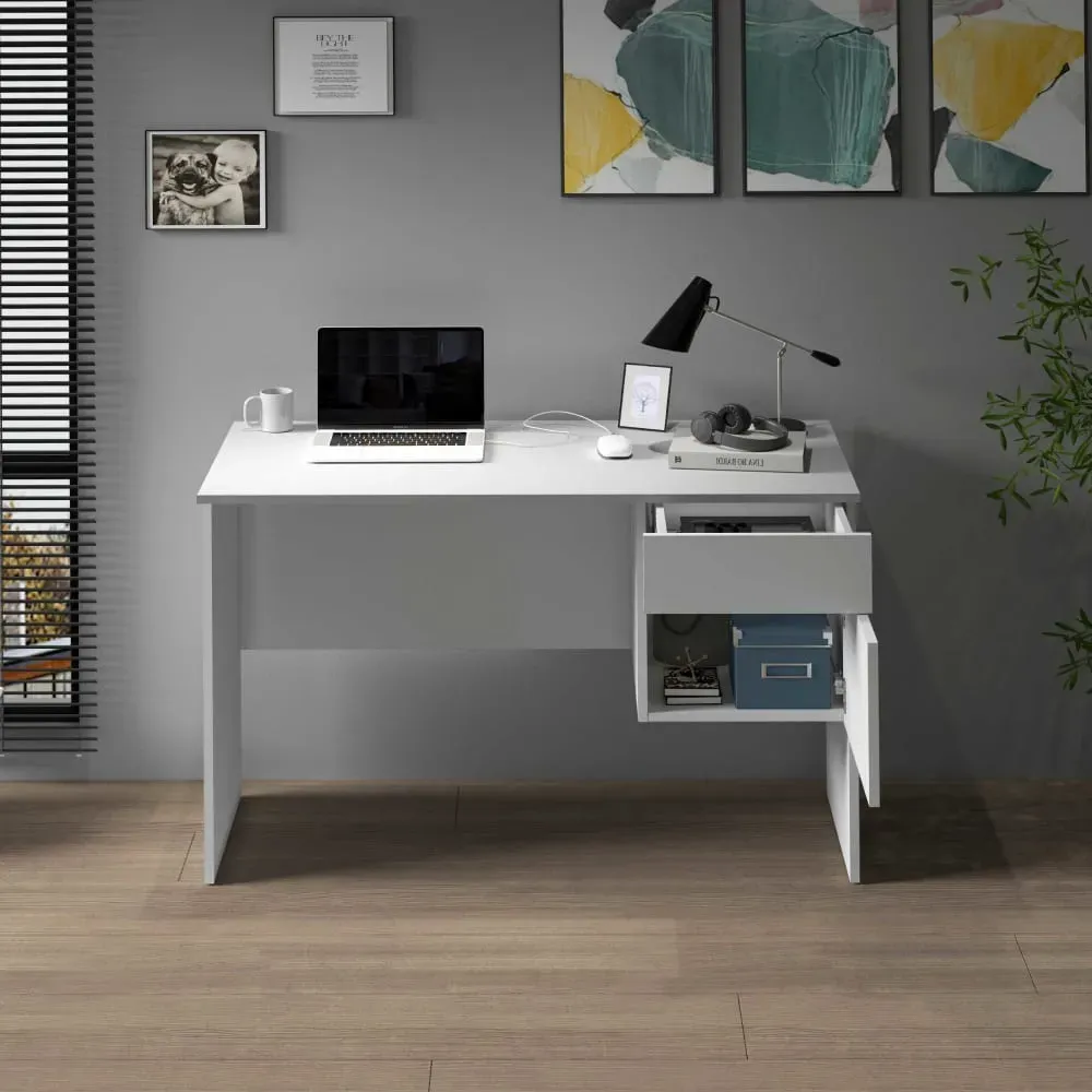 Illustration numéro 3 du produit Bureau 1 porte et 1 tiroir 110 cm effet bois blanc mat