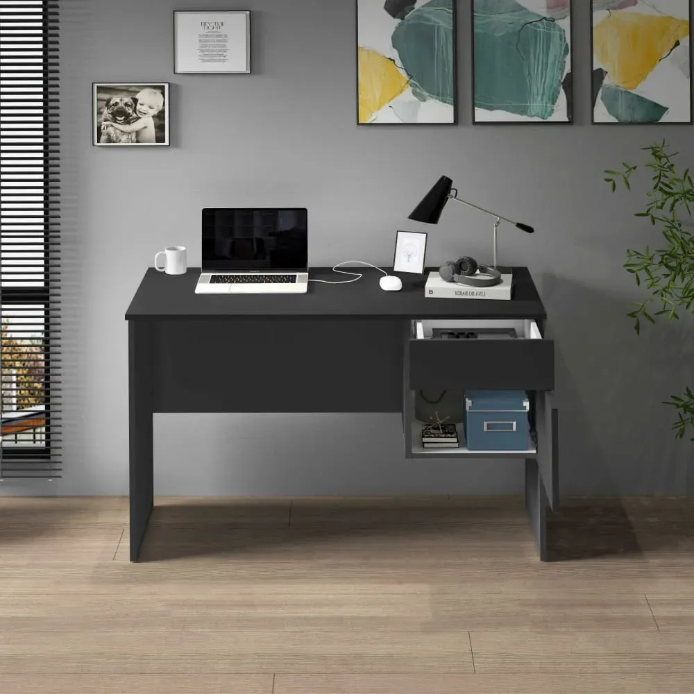 Illustration numéro 3 du produit Bureau 1 porte et 1 tiroir 110 cm effet bois anthracite mat