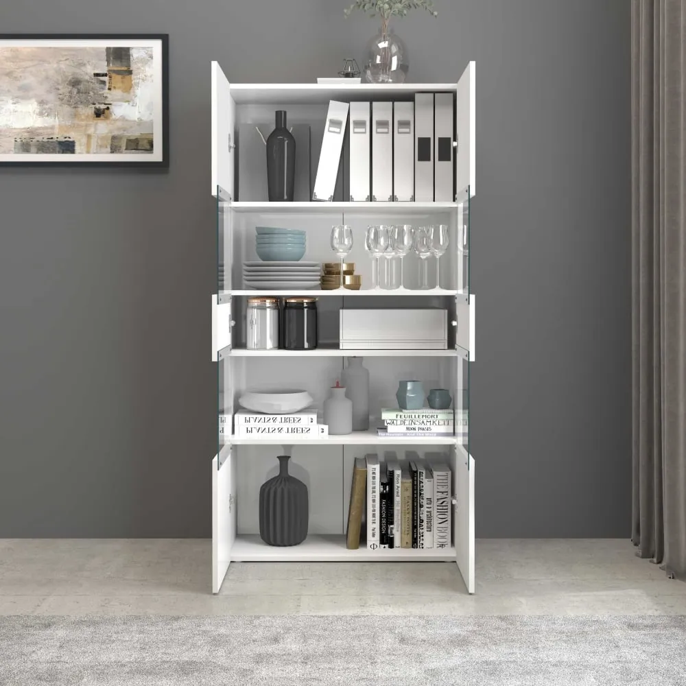 Illustration numéro 3 du produit Vitrine 2 portes 4 étagères 80 cm effet bois blanc brillant