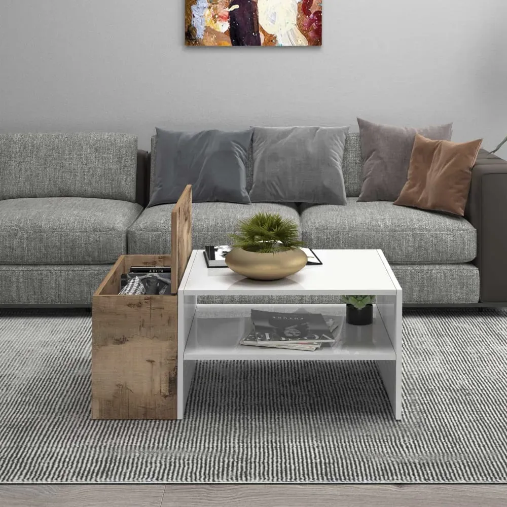 Illustration numéro 3 du produit Table basse 1 compartiment 90 cm effet bois blanc et erable pereira