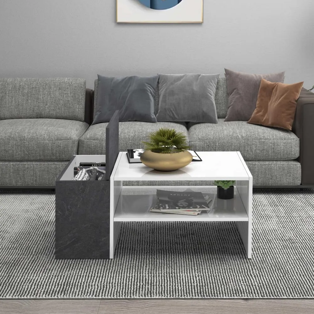 Illustration numéro 3 du produit Table basse 1 compartiment 90 cm effet bois blanc et ardoise report