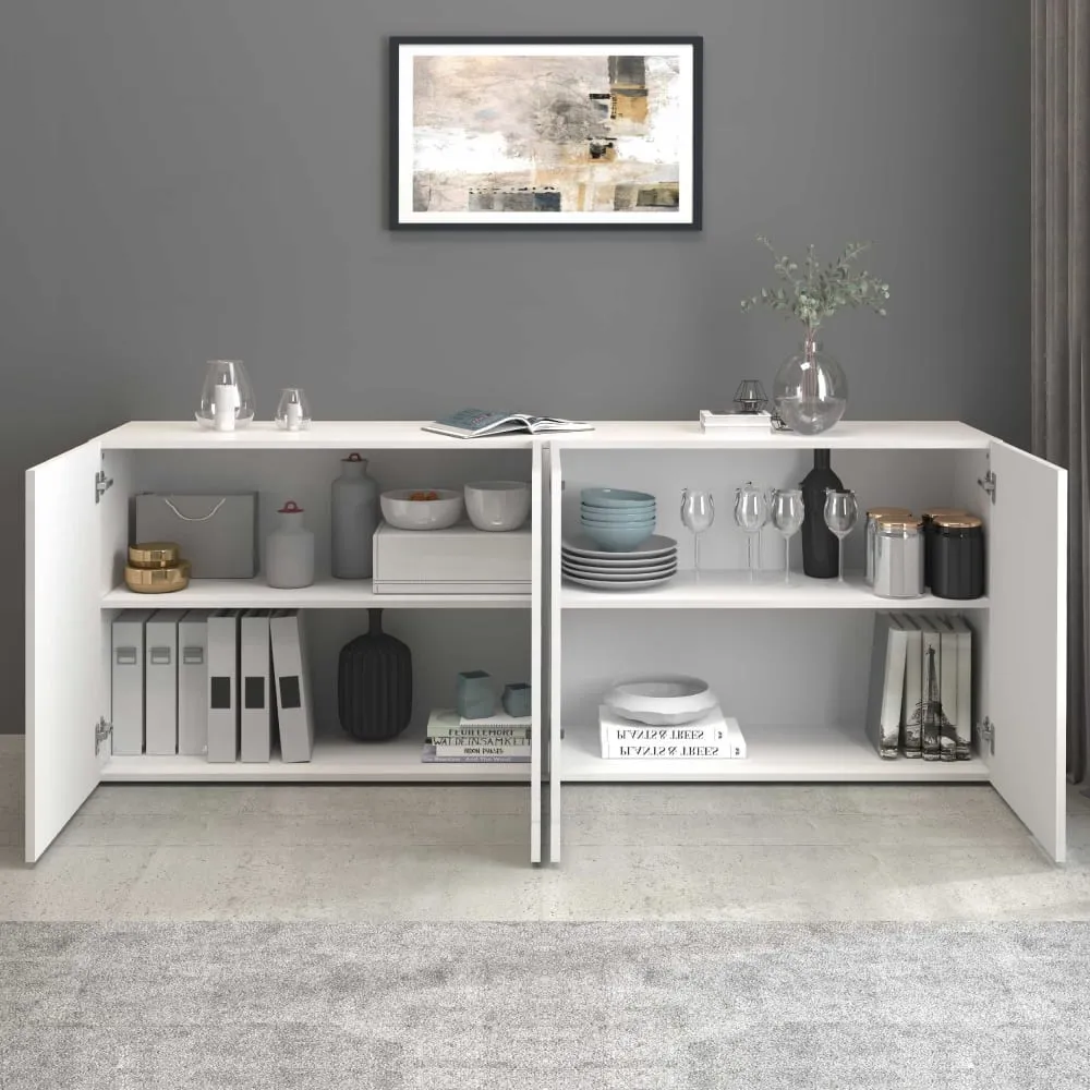 Illustration numéro 3 du produit Buffet 4 portes 4 compartiments 180 cm effet bois blanc brillant