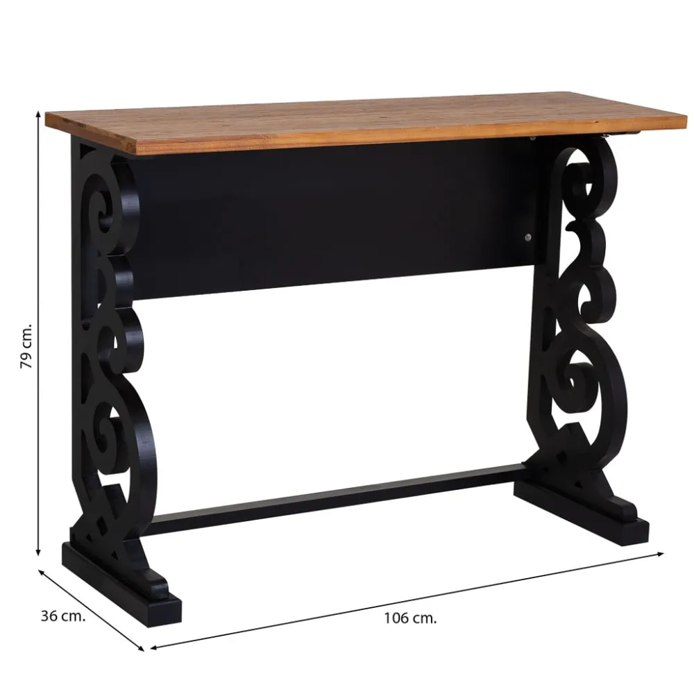 Illustration numéro 3 du produit Meuble d'entrée en bois laqué noir vieilli 106x36x79h cm