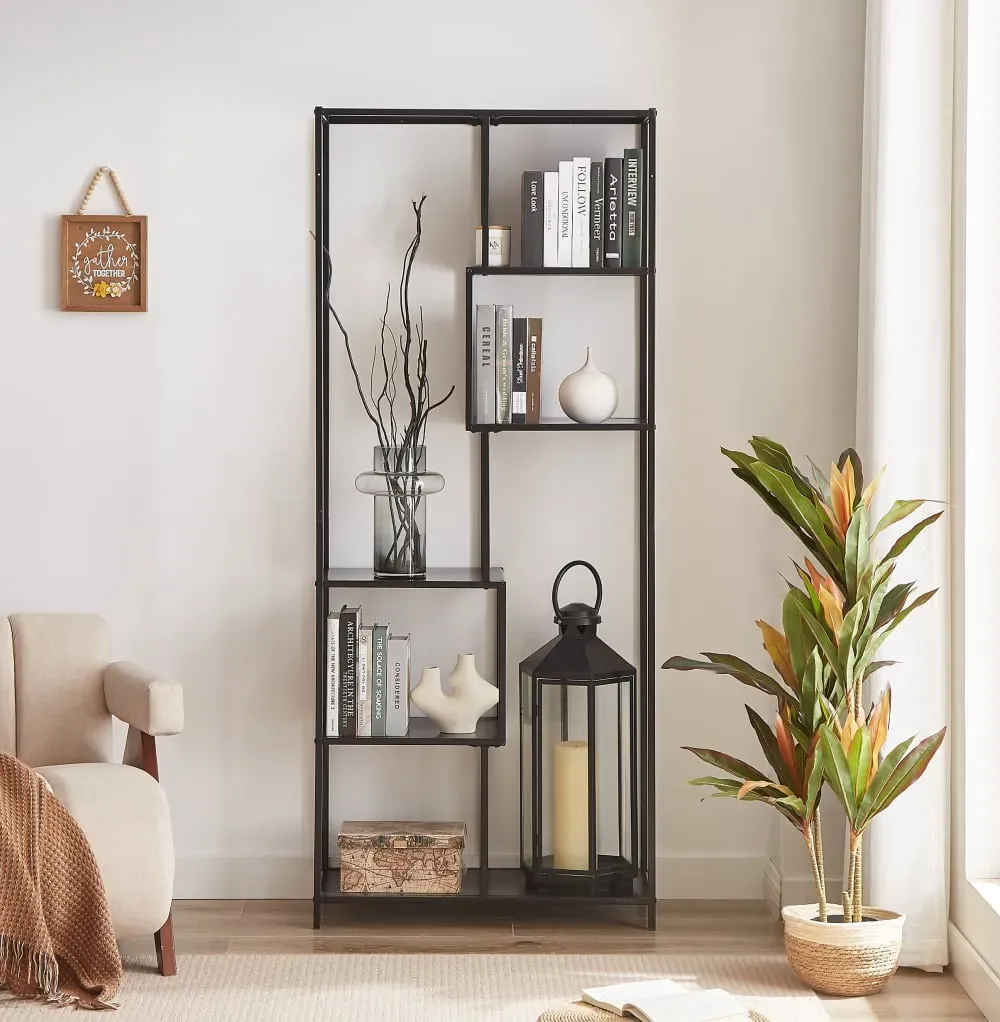 Illustration numéro 3 du produit Etagère bibliothèque industrielle 5 niveaux en métal noir