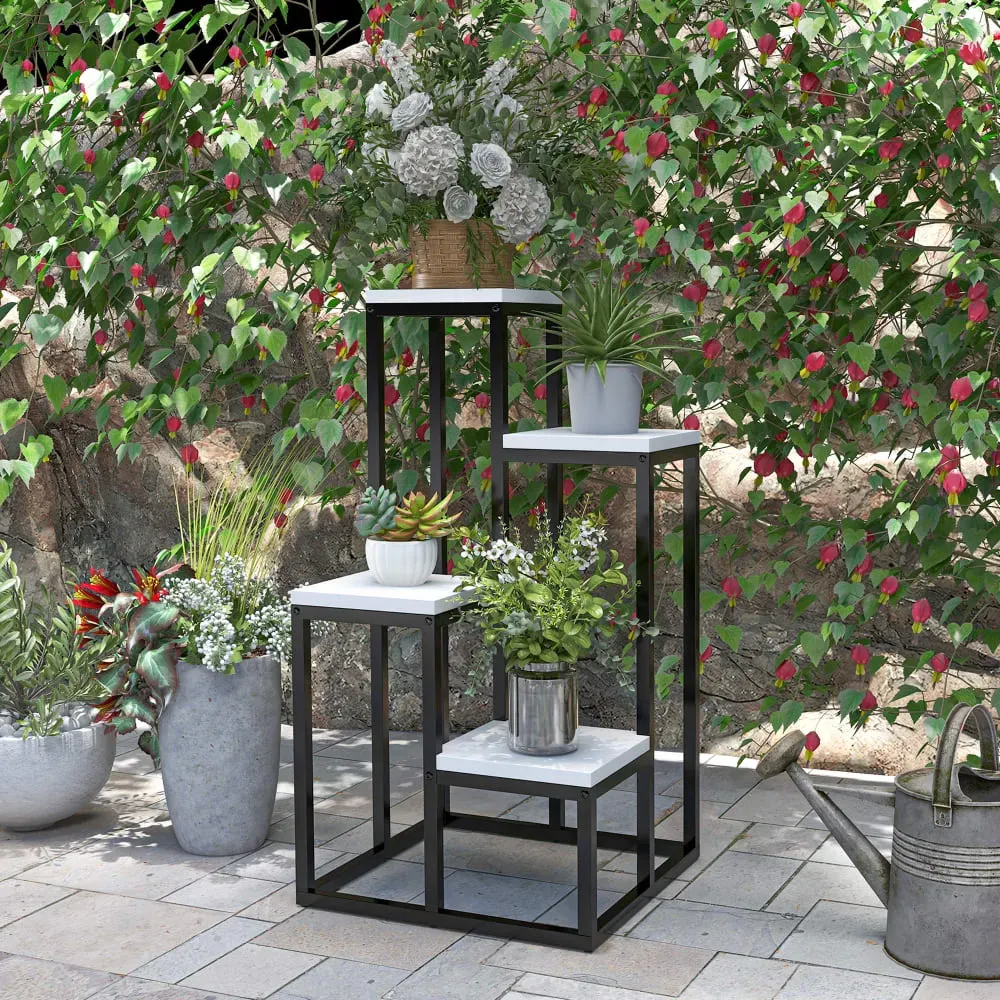 Illustration numéro 3 du produit Étagère à fleurs support pour plantes 4 étagères acier anthracite