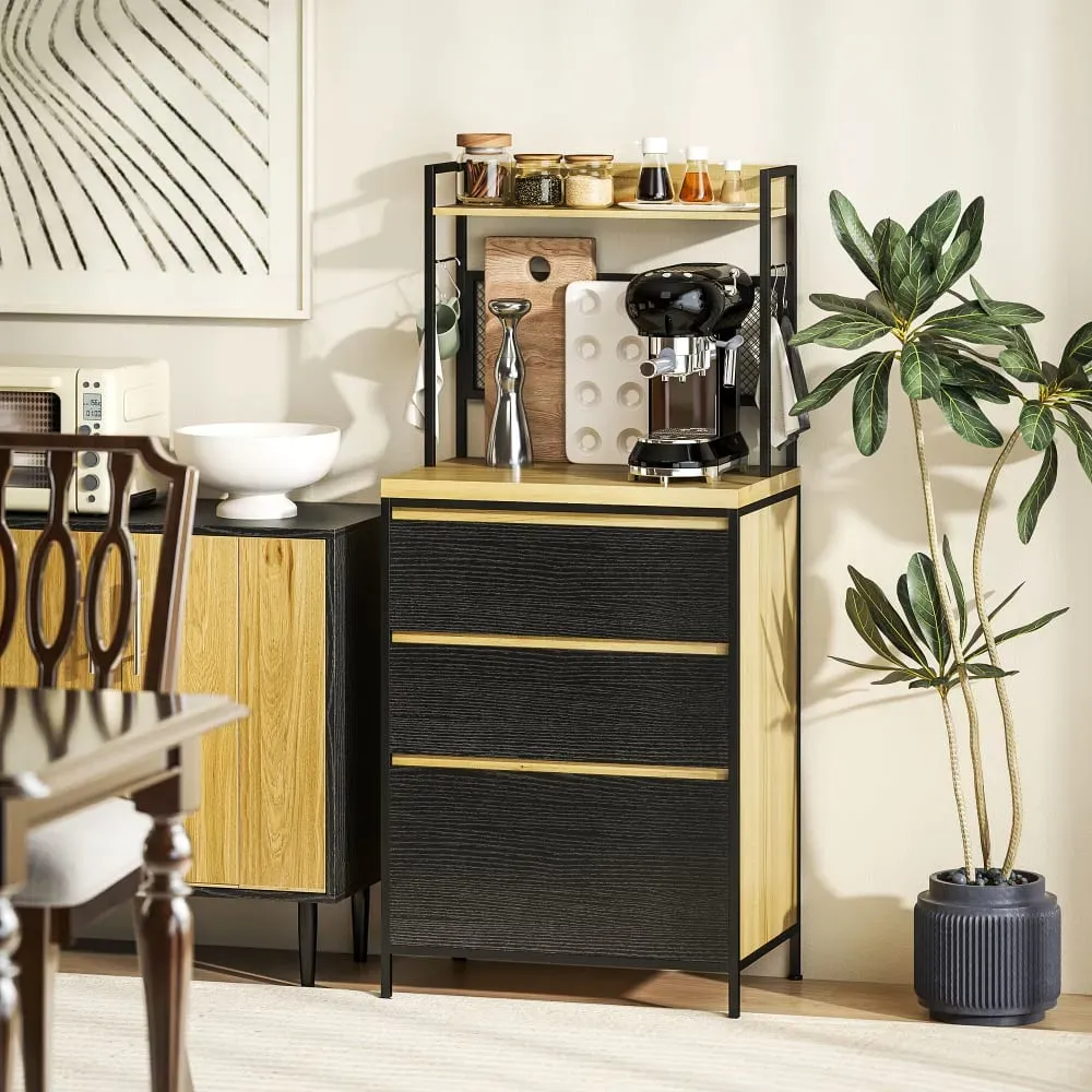 Illustration numéro 3 du produit Armoire de cuisine, 3 tiroirs, plan de travail et 4 crochets, naturel