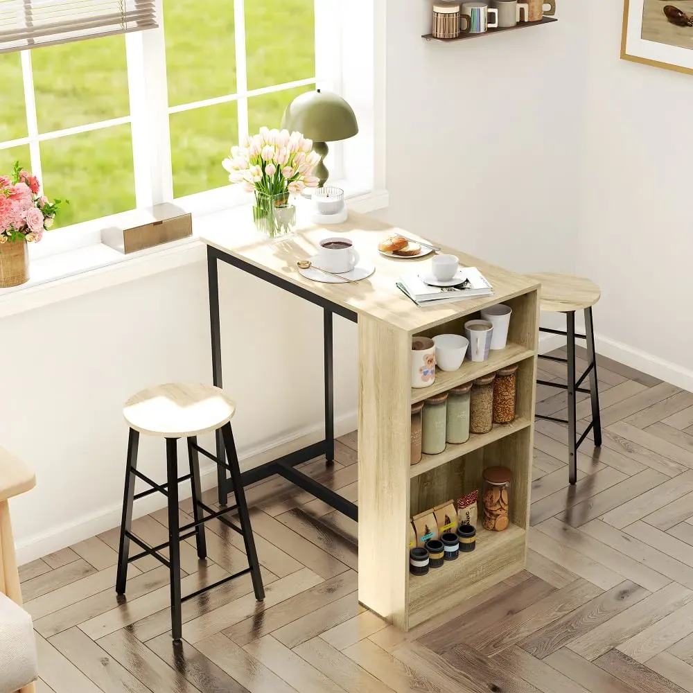 Illustration numéro 3 du produit Table de bar avec 2 chaises compartiments ouverts chêne noir