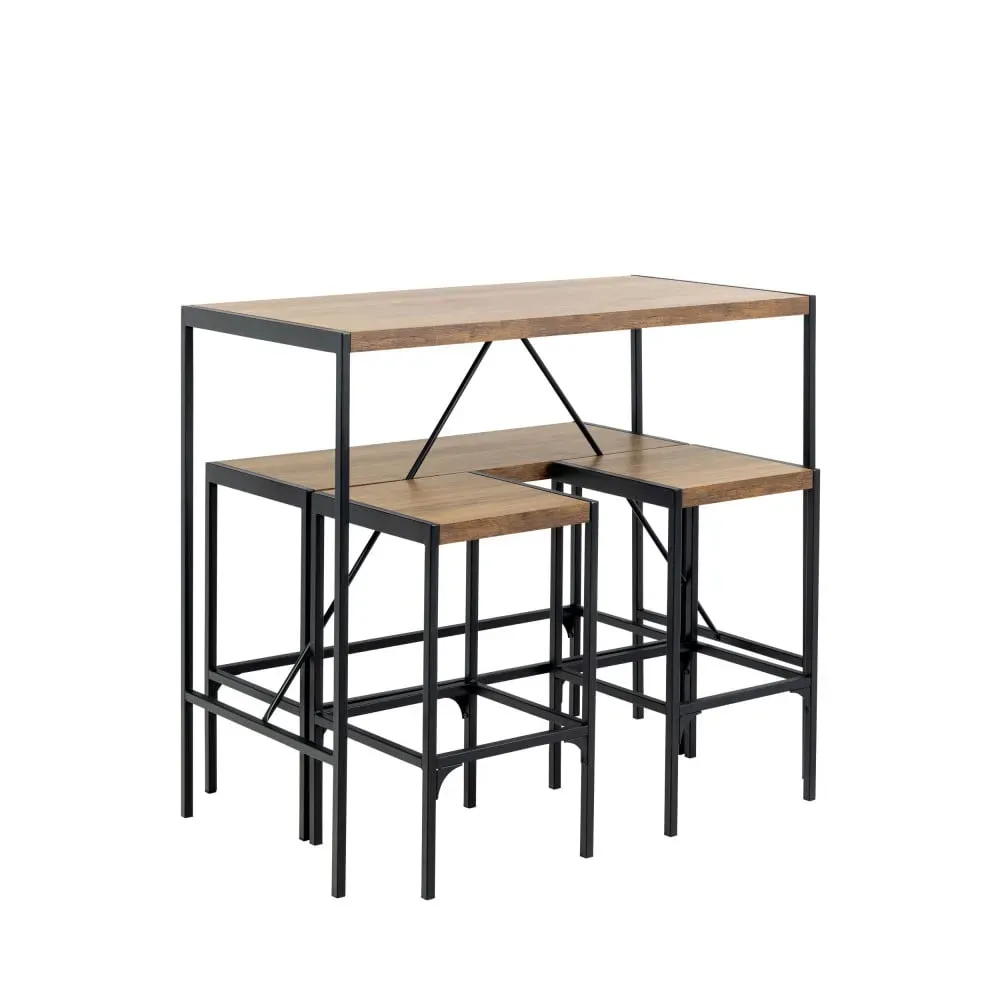 Illustration numéro 3 du produit Ensemble table de bar 4 personnes bois et métal H105cm - Bois clair