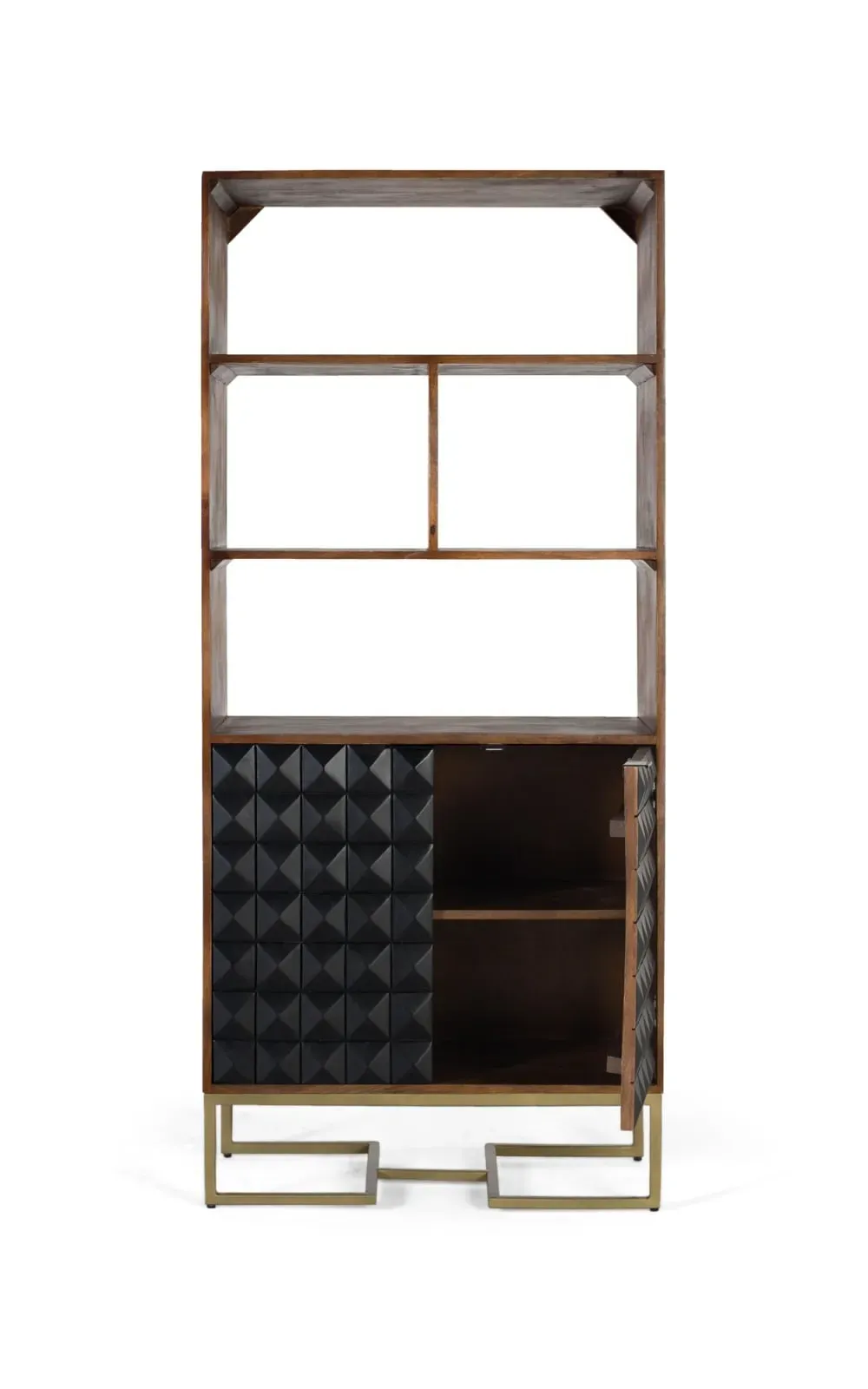 Illustration numéro 3 du produit Bibliothèque artisanale en bois de manguier avec pieds dorés