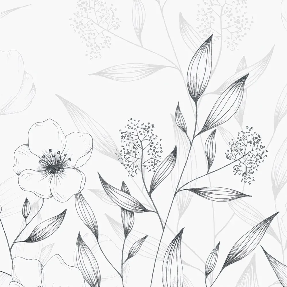 Illustration numéro 3 du produit Papier peint panoramique printemps noir et blanc 225x250cm