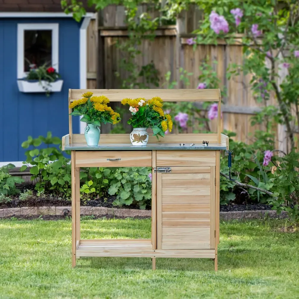 Illustration numéro 3 du produit Table de rempotage avec 2 étagères acier galvanisé bois
