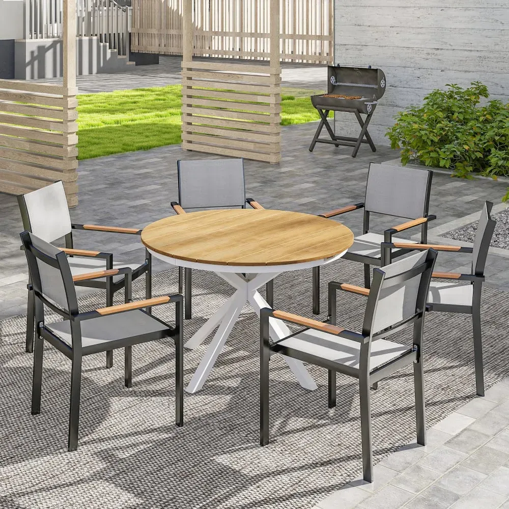 Illustration numéro 3 du produit Table à manger de jardin ronde Ø 118 cm cadre en aluminium teck